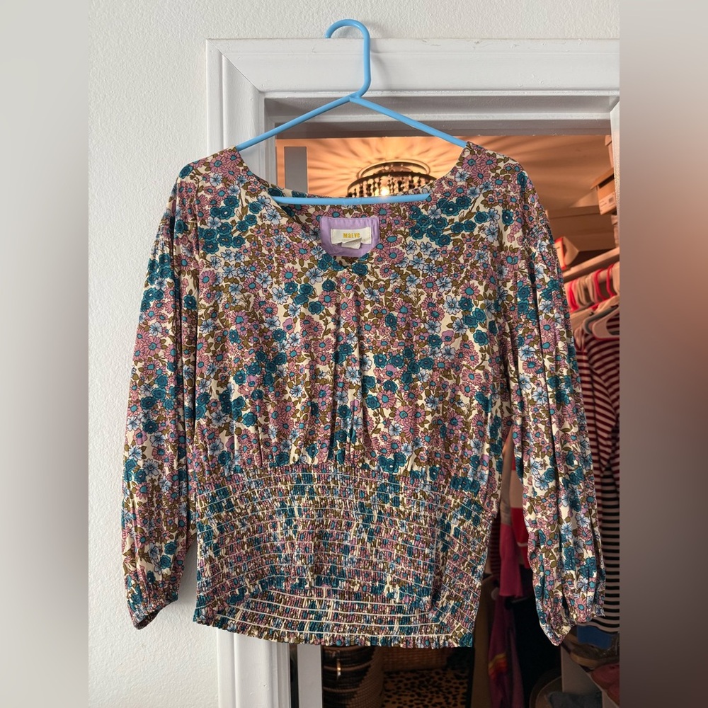 Maeve Floral Blouse in Blue and Pink